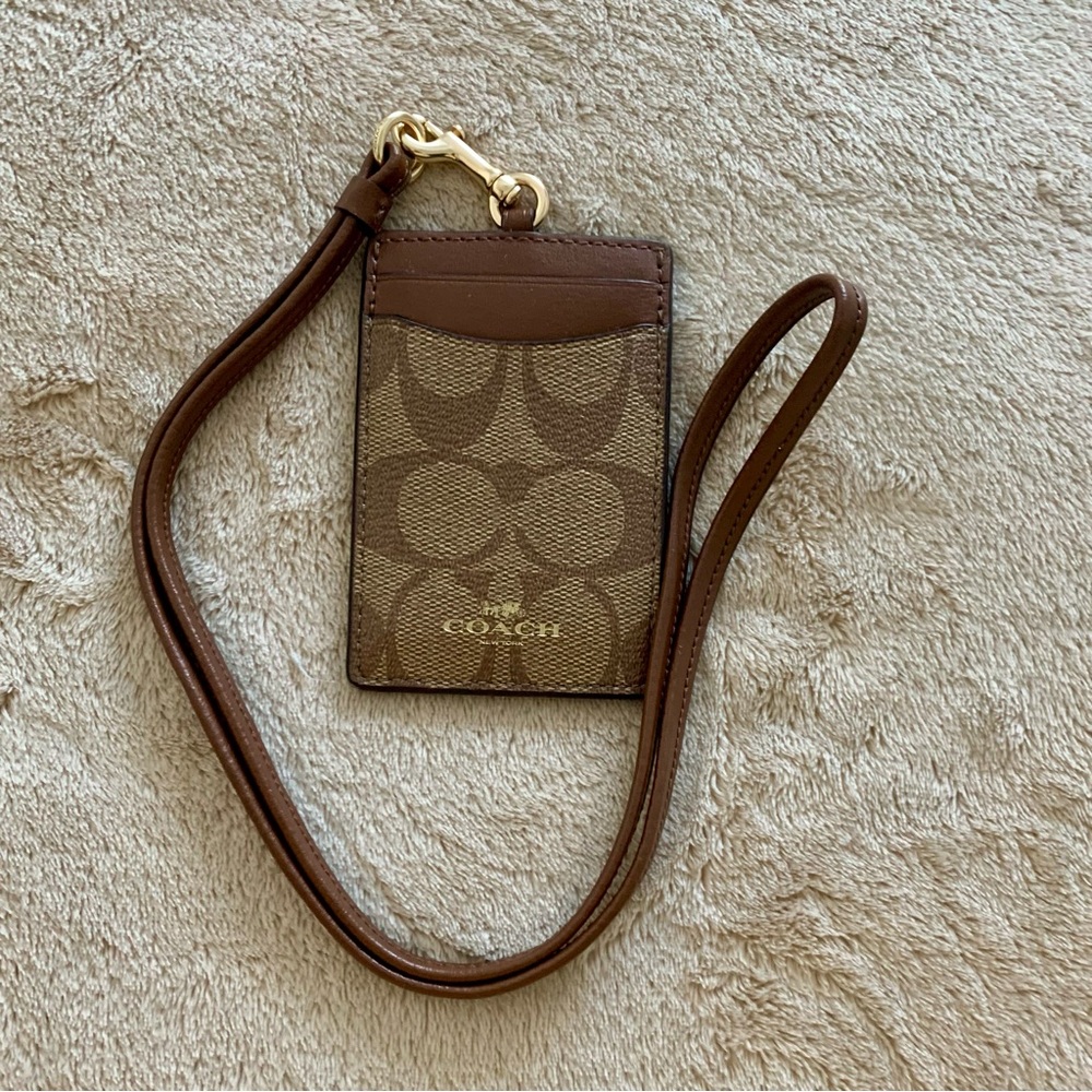Coach Signature Brown and Tan Lanyard